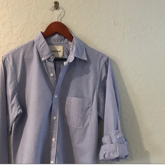 Lands' End | Shirts | Lands End Summer Blue White Button Up Shirt ...